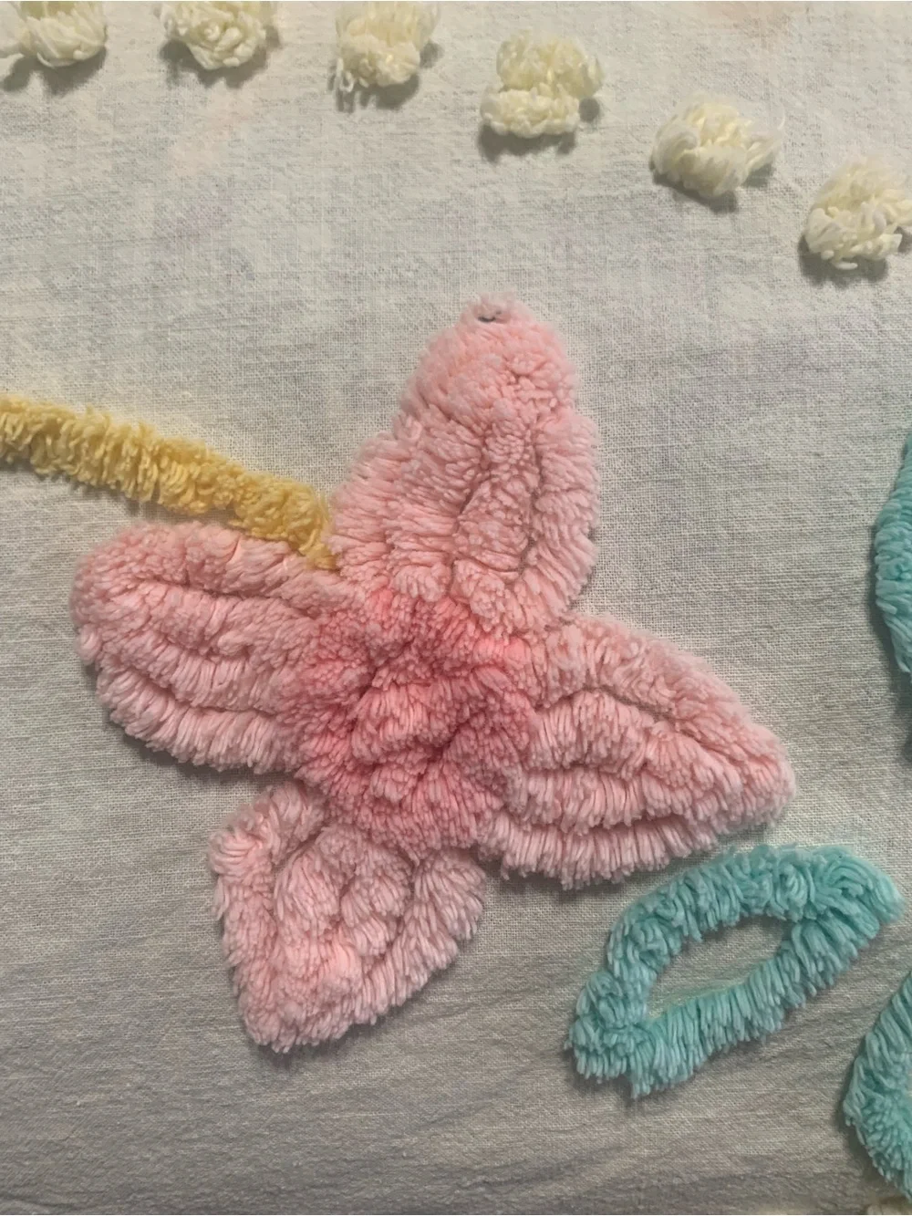 Vintage-Style soft yellow Chenille Bedspread with Pastel Floral Accents